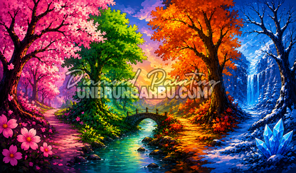 diamond painting foret des quatre saisons 120x70 illustration