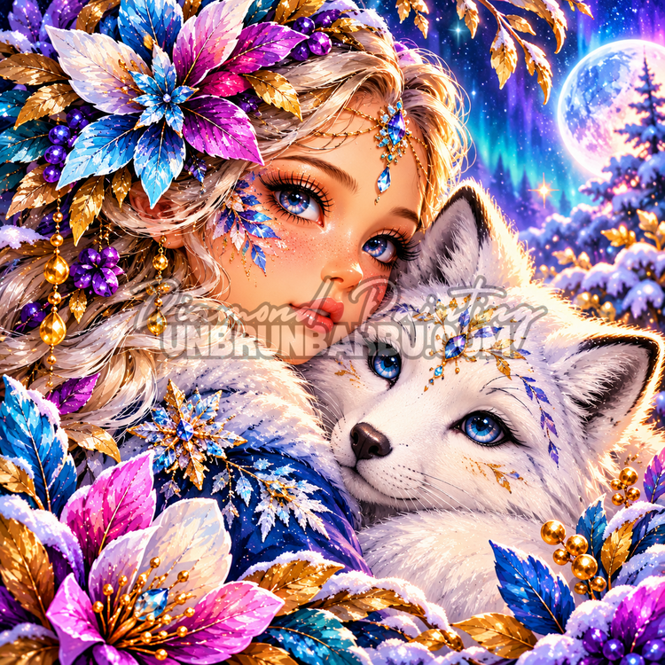 Diamond Painting – Gardienne du Loup des Neiges – 90x90 cm