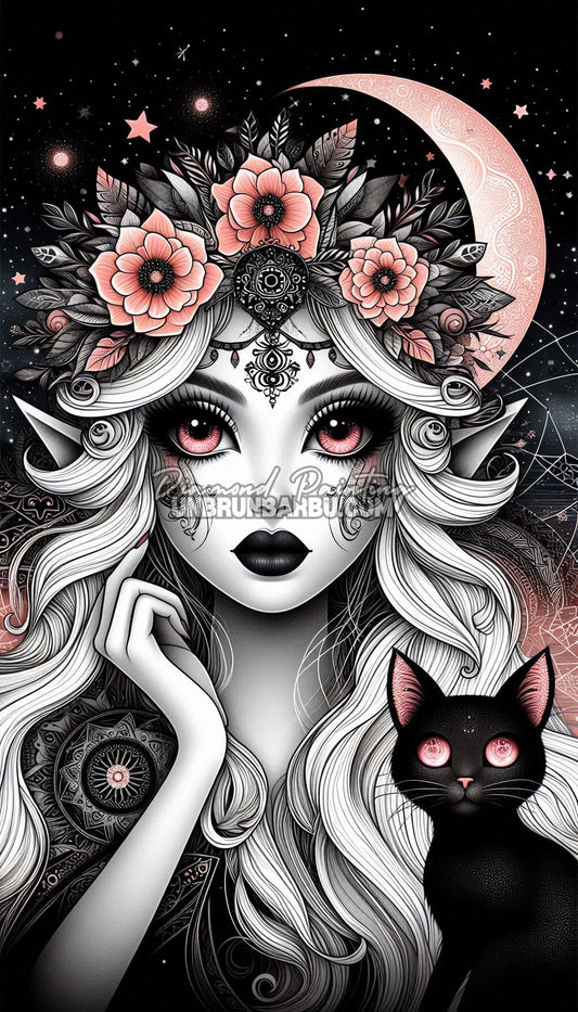 illustration diamond painting gardienne nocturne chat ombre