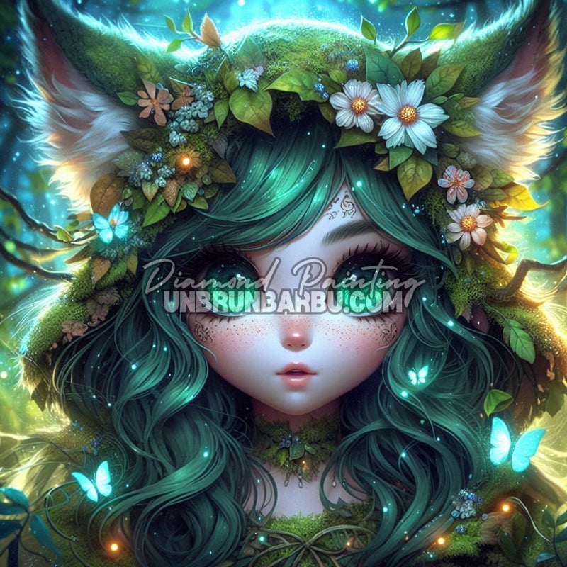 illustration diamond painting gardienne renard fantasy foret magique
