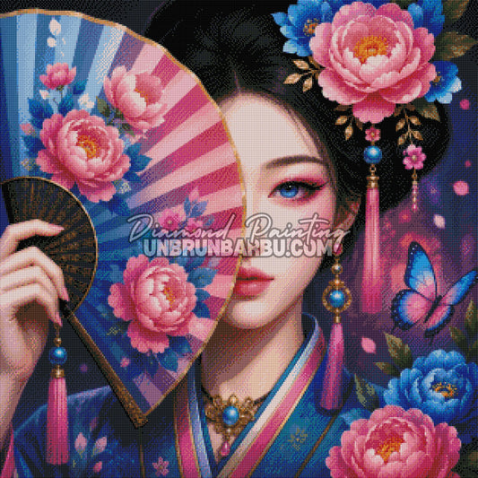 Diamond Painting Geisha aux Pivoines Imperiales 80x80 rendu diamante complet