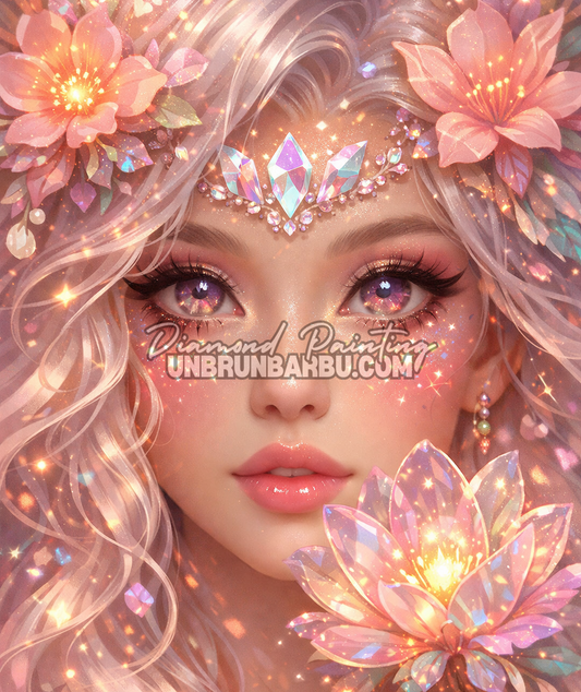 illustration diamond painting femme glitch cristaux lumineux