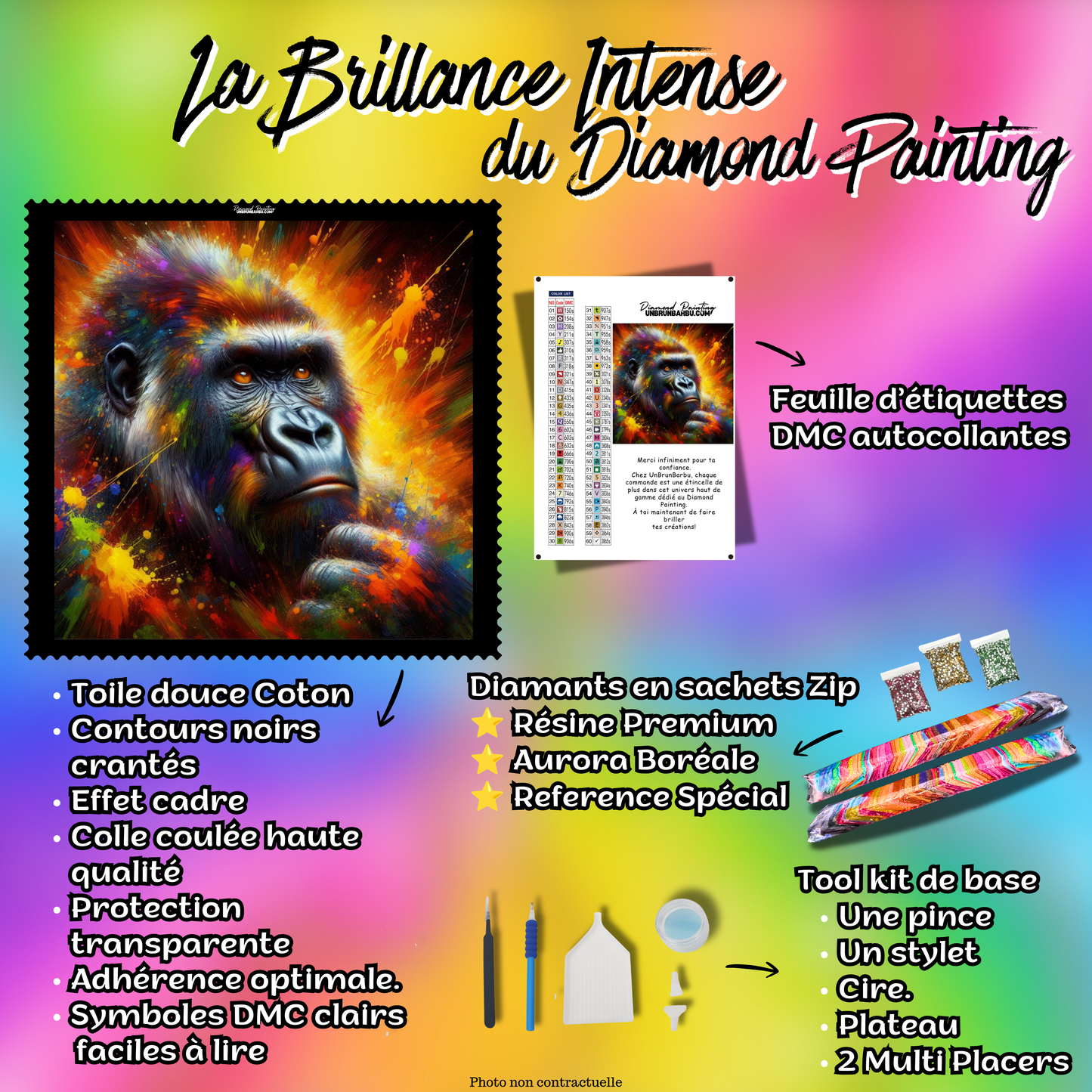 kit diamond painting gorille puissance interieure 100x100 cm contenu complet premium