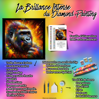 kit diamond painting gorille puissance interieure 100x100 cm contenu complet premium