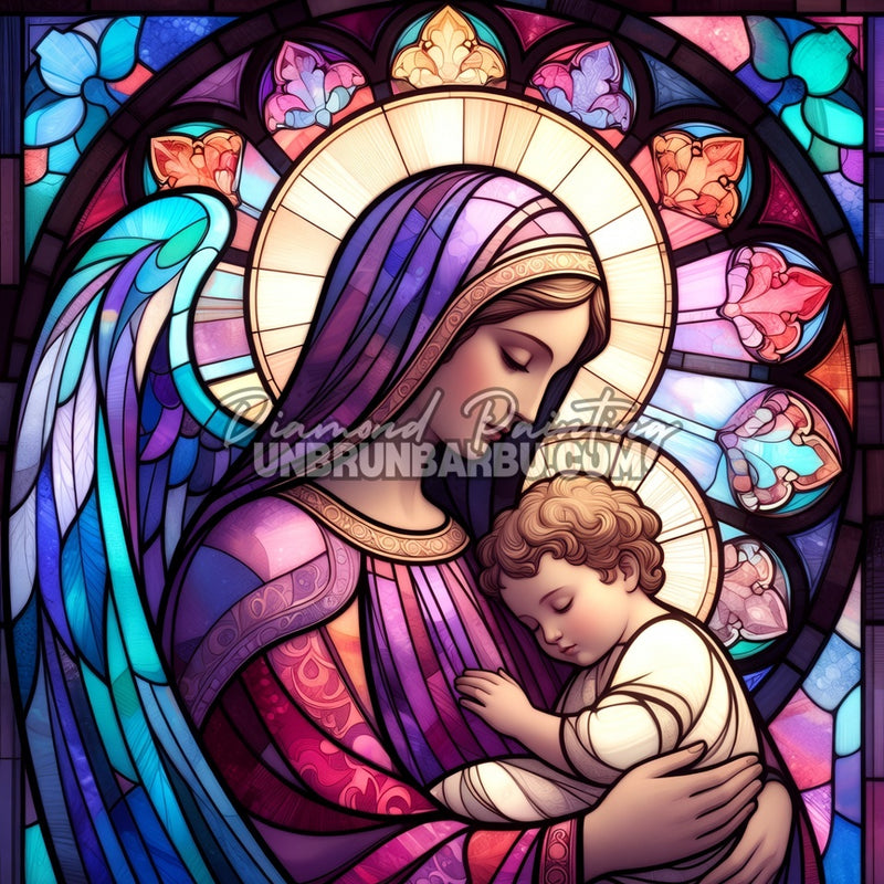 illustration vierge enfant style vitrail couleurs douces spirituel