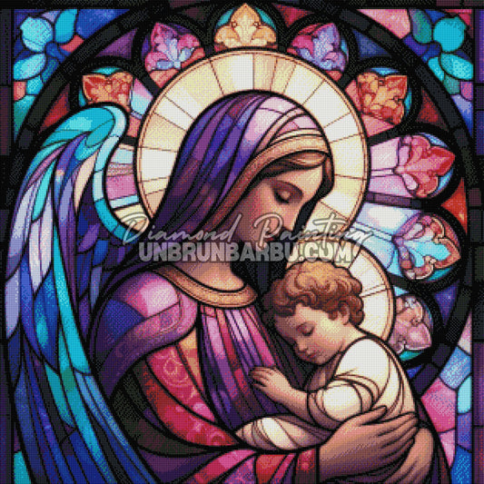 diamond painting vierge enfant rendu diamants effet vitrail lumineux