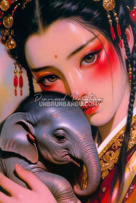 illustration diamond painting femme elephant artistique