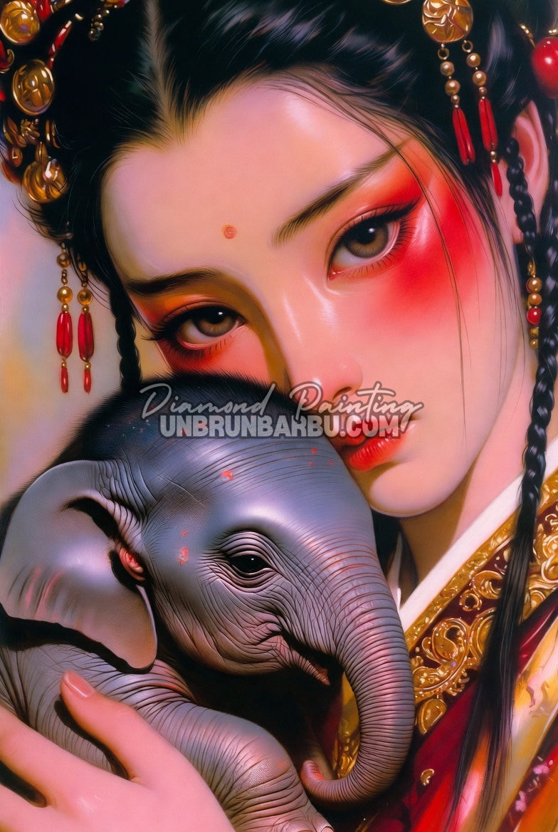 illustration diamond painting femme elephant artistique