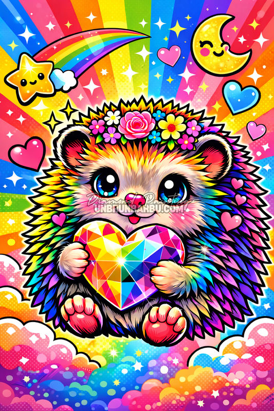 illustration diamond painting herisson kawaii arc en ciel