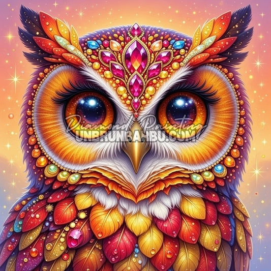 Illustration du Diamond Painting Hibou aux Plumes de Cristal 60x60 cm