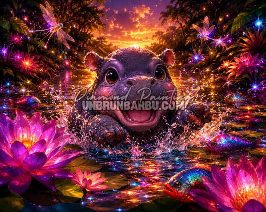 diamond painting hippopotame splash de magie illustration 120x95