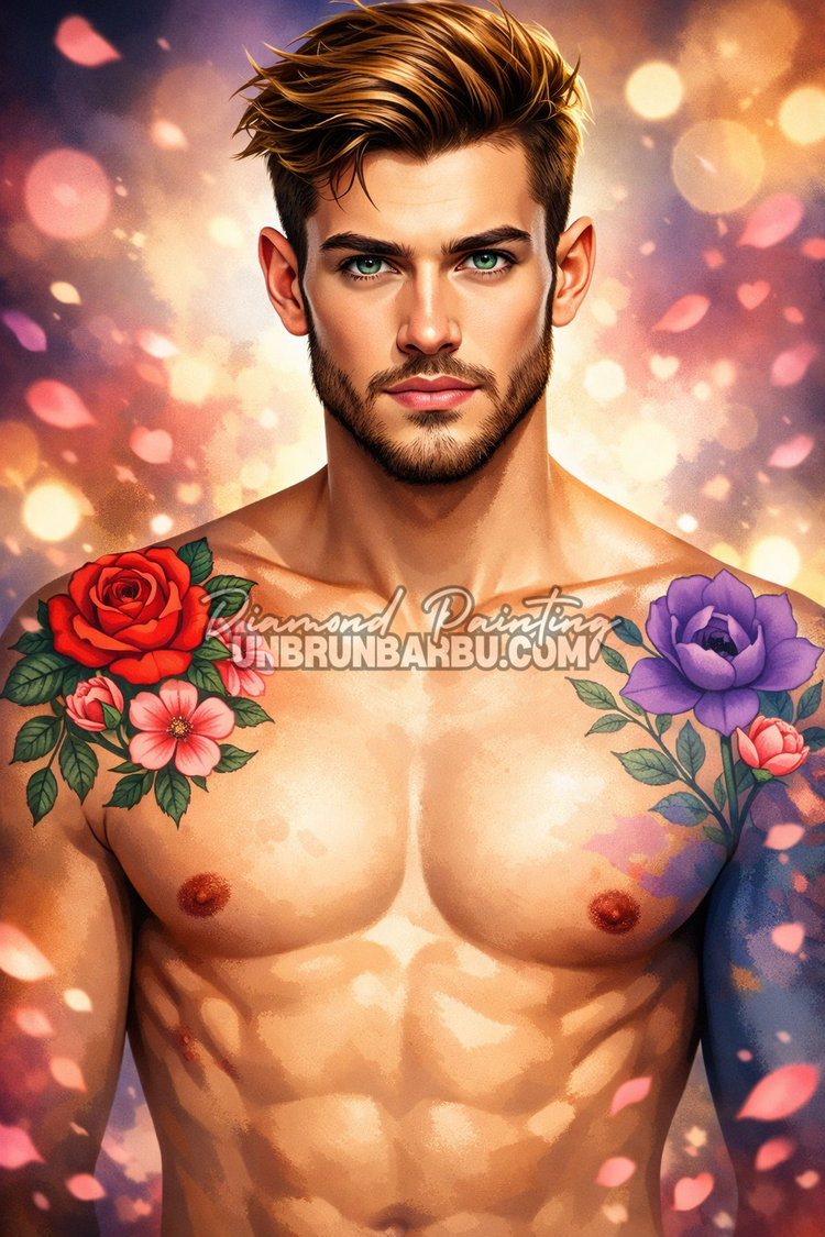 illustration diamond painting homme fleurs style moderne