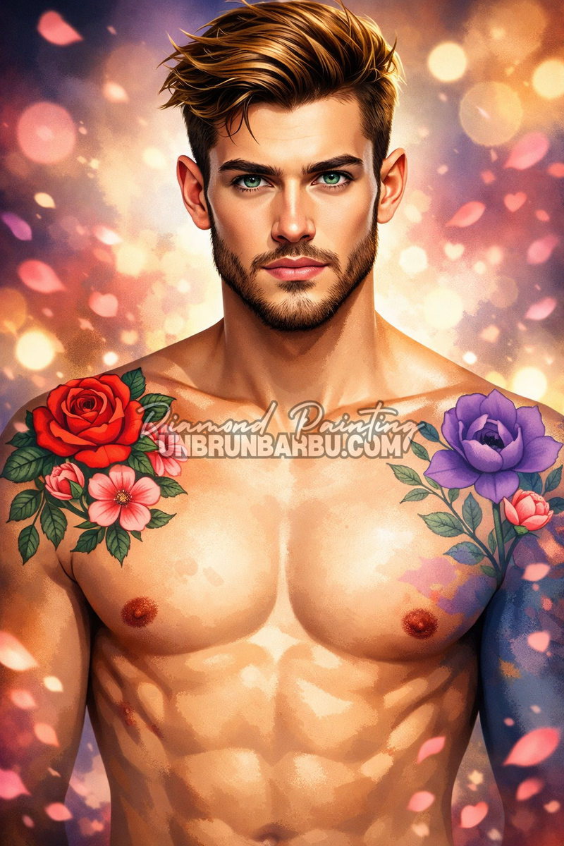 illustration diamond painting homme fleurs style moderne