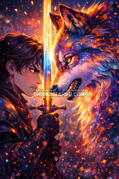 illustration diamond painting homme loup scene epique fantasy