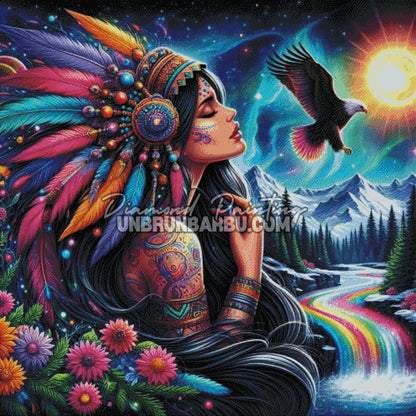 rendu diamond painting indienne aigle spirituel diamant