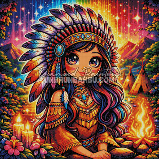 Rendu diamanté du Diamond Painting Indienne du Feu Sacré 90x90 cm
