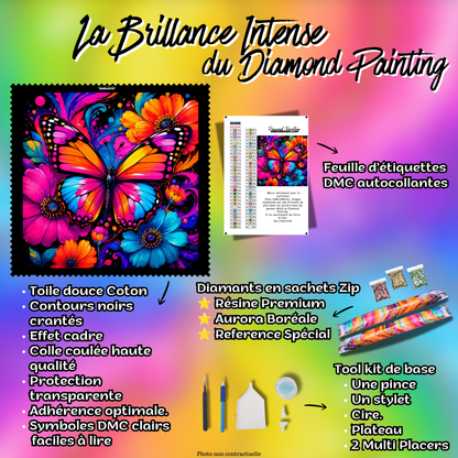 kit diamond painting kaleidoscope de papillon 70x70 cm contenu complet premium