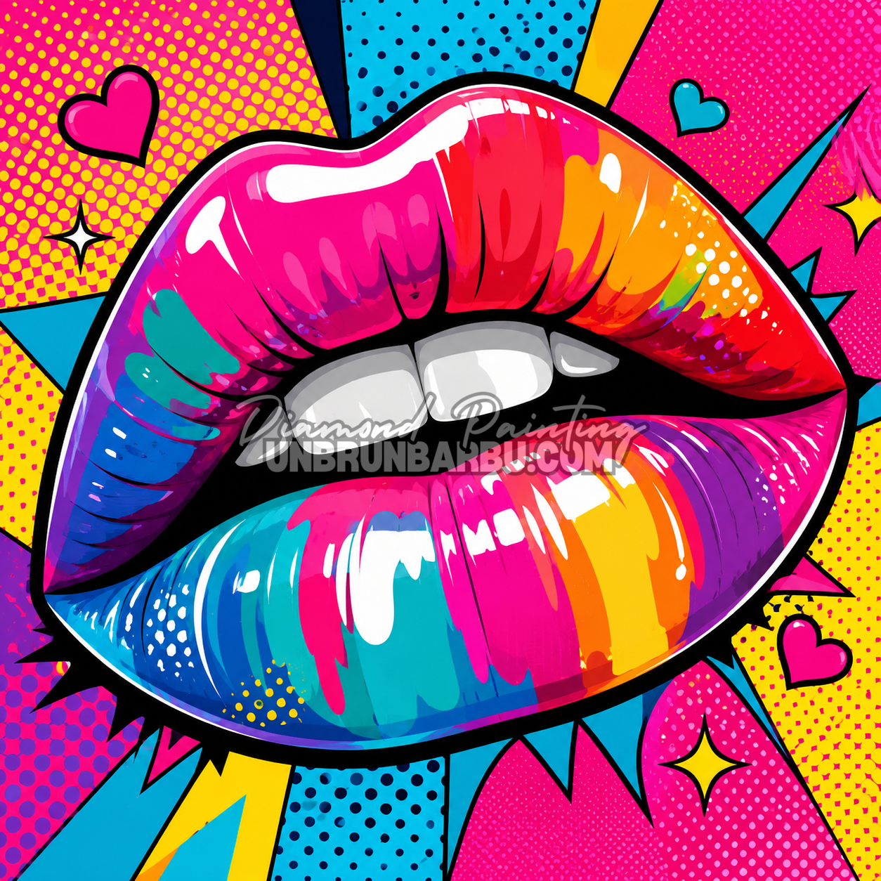 diamond painting kiss pop art 60x60 levres colorees style pop art moderne