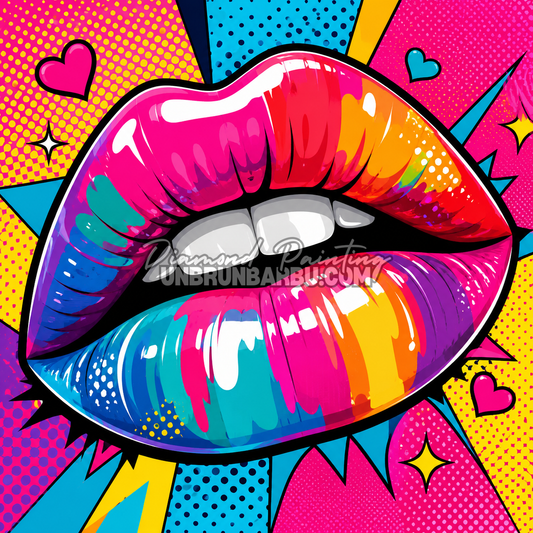 diamond painting kiss pop art 60x60 levres colorees style pop art moderne