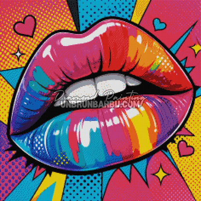diamond painting kiss pop art 60x60 rendu diamante levres arc en ciel colorees