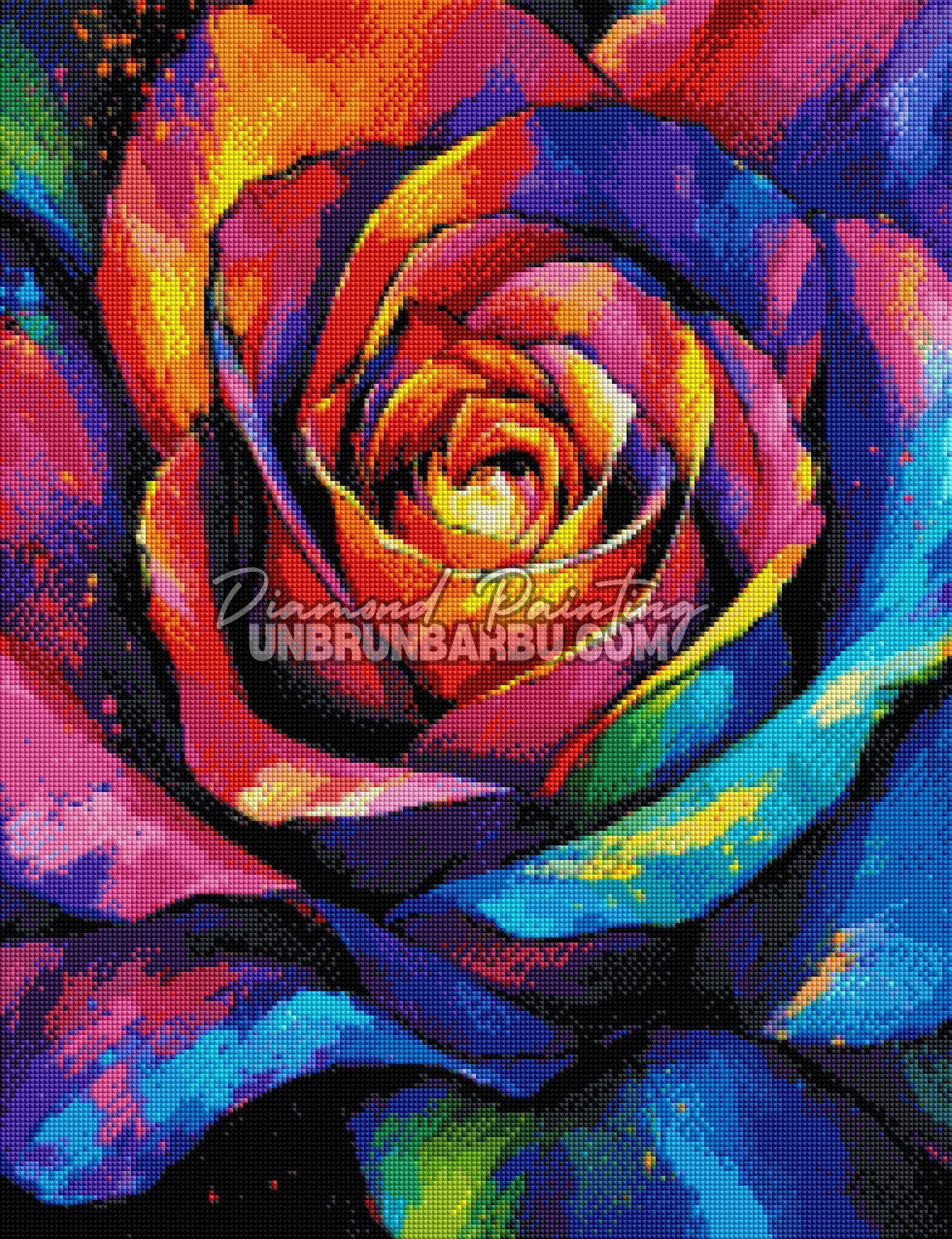 diamond painting la rose des mille couleurs 50x65 rendu diamante