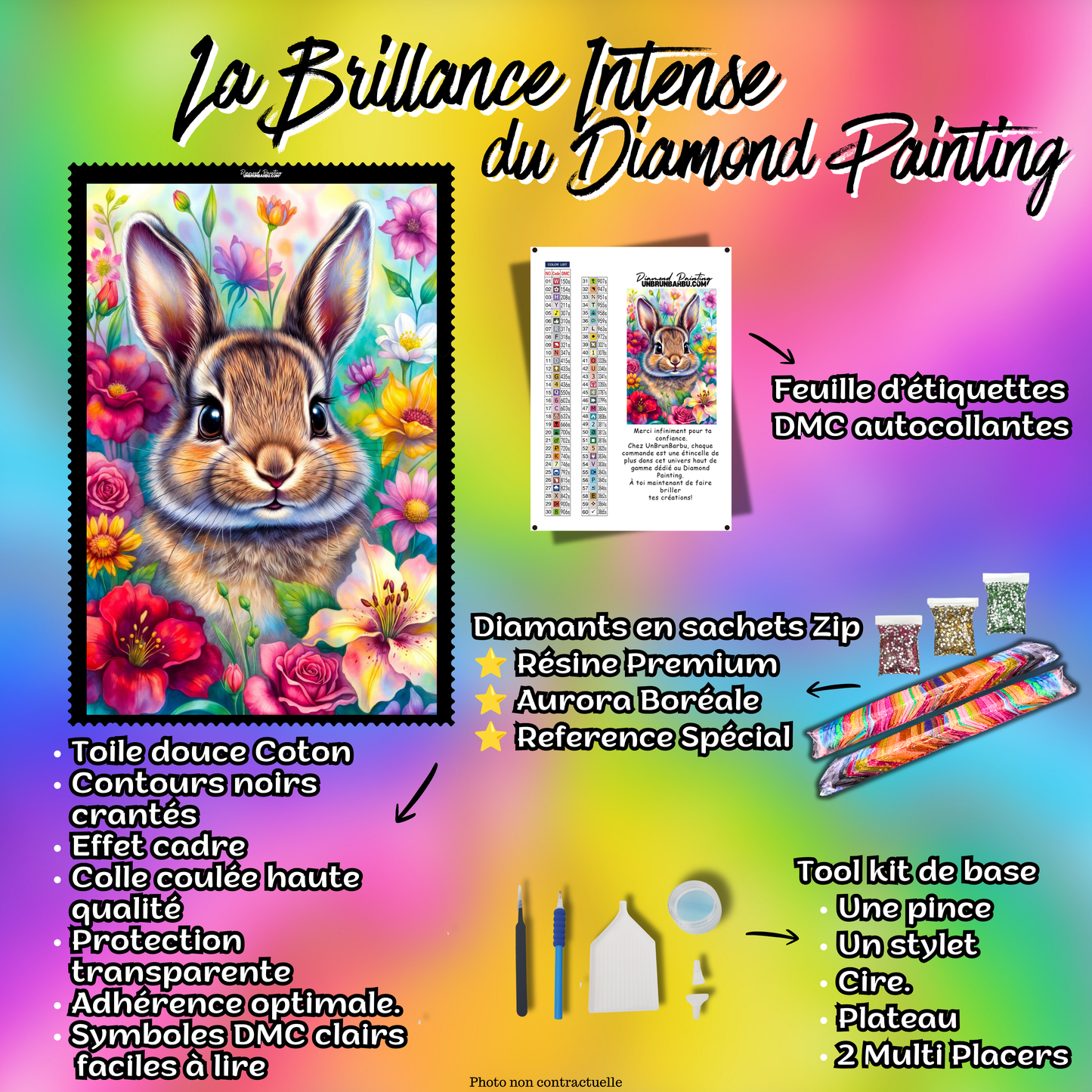 kit complet diamond painting lapin douce frimousse 60x90