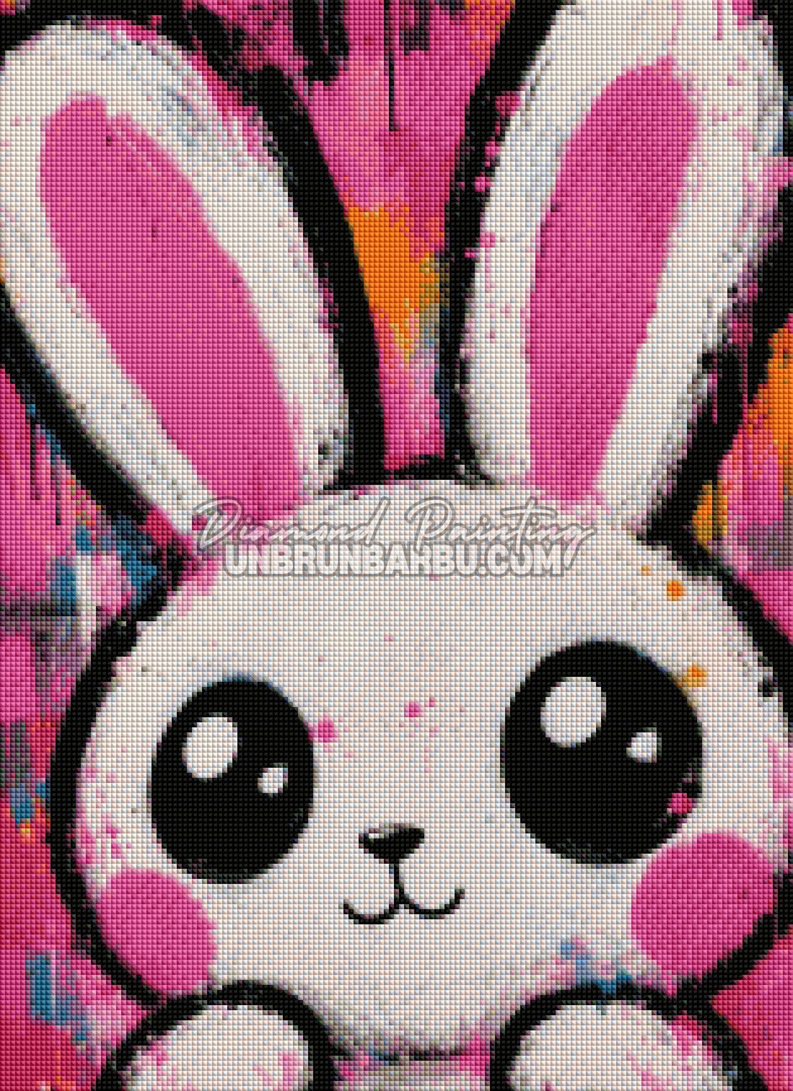 Rendu diamante Diamond Painting Lapin Pop Art 40x55 cm avec lapin blanc et rose