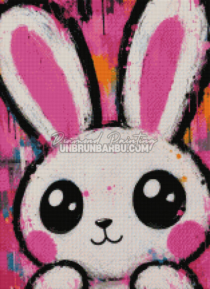 Rendu diamante Diamond Painting Lapin Pop Art 40x55 cm avec lapin blanc et rose