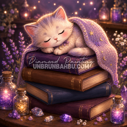 diamond painting le chaton des grimoires 80x80 illustration