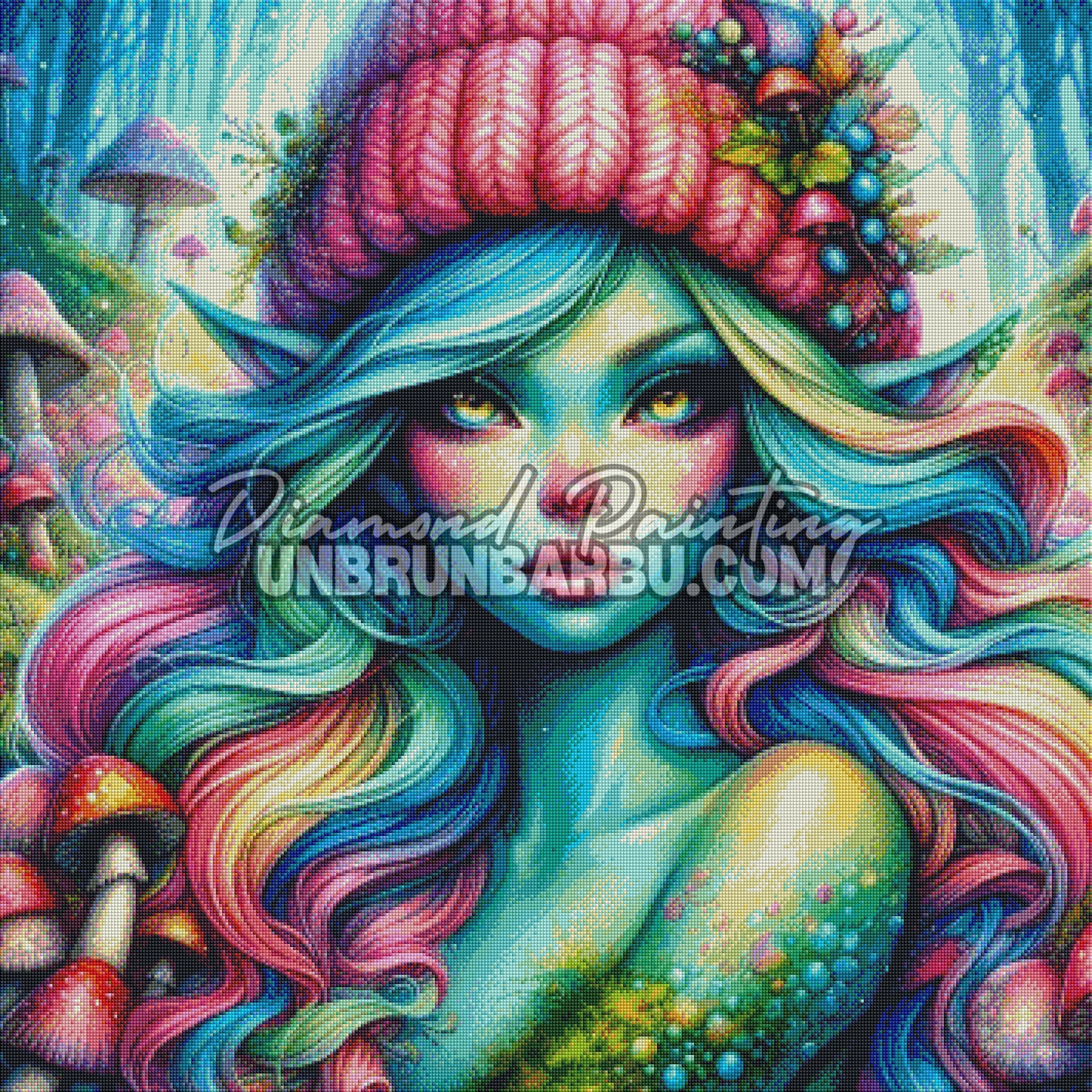 Layout Diamond Painting L’Elfe de la Forêt Magique avec l'illustration complète et les détails des couleurs