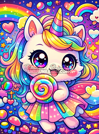 illustration diamond painting licorne kawaii arc en ciel