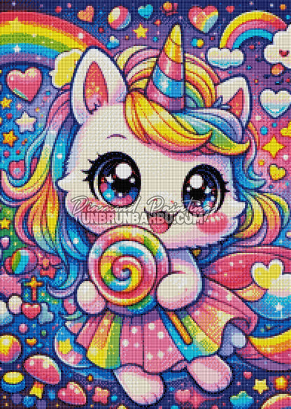 rendu diamond painting licorne kawaii diamant