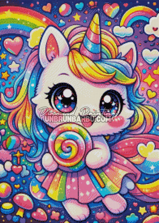 rendu diamond painting licorne kawaii diamant