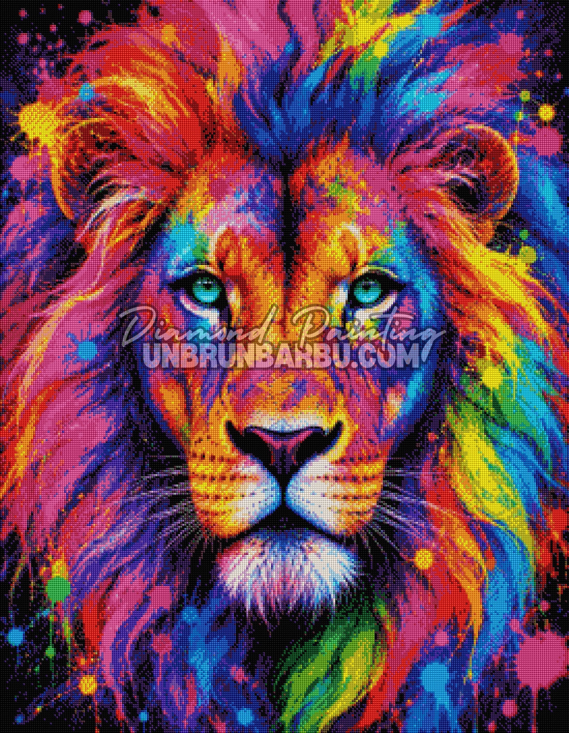 diamond painting lion energie pop art 70x90 rendu diamante