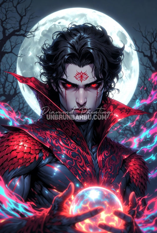 illustration diamond painting mage ombre energie magique rouge