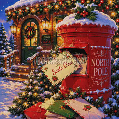 Rendu diamanté du Diamond Painting Maison des Lettres de Noël 120x120 cm