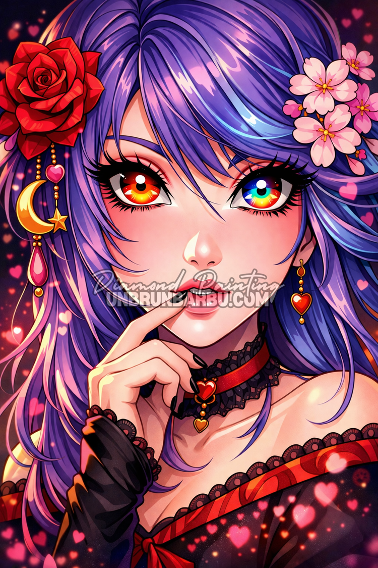 illustration diamond painting femme manga sakura rose