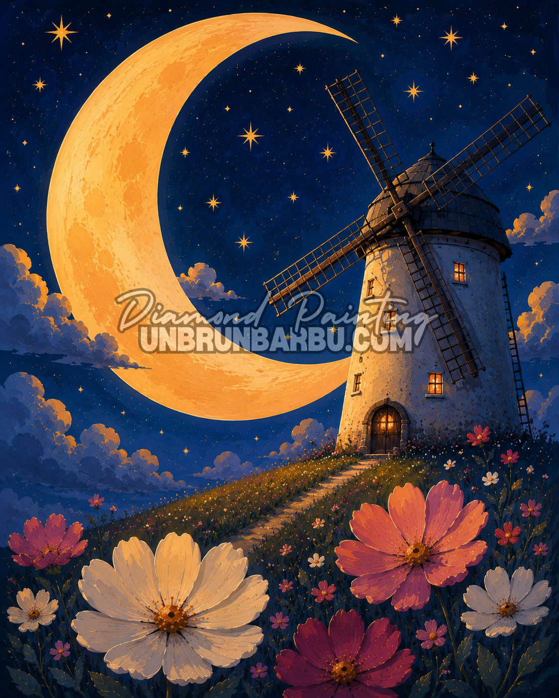 diamond painting moulin lune doree 70x90 illustration