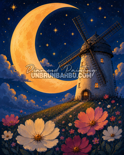 diamond painting moulin lune doree 70x90 illustration