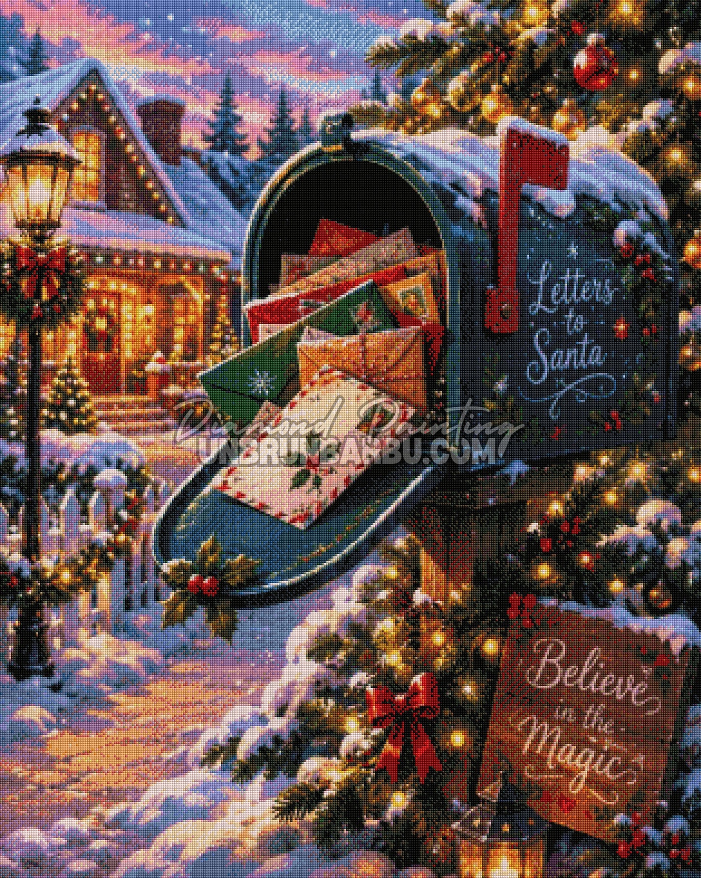 Rendu diamante Diamond Painting Noel dans la Boite aux Lettres 80x100 cm