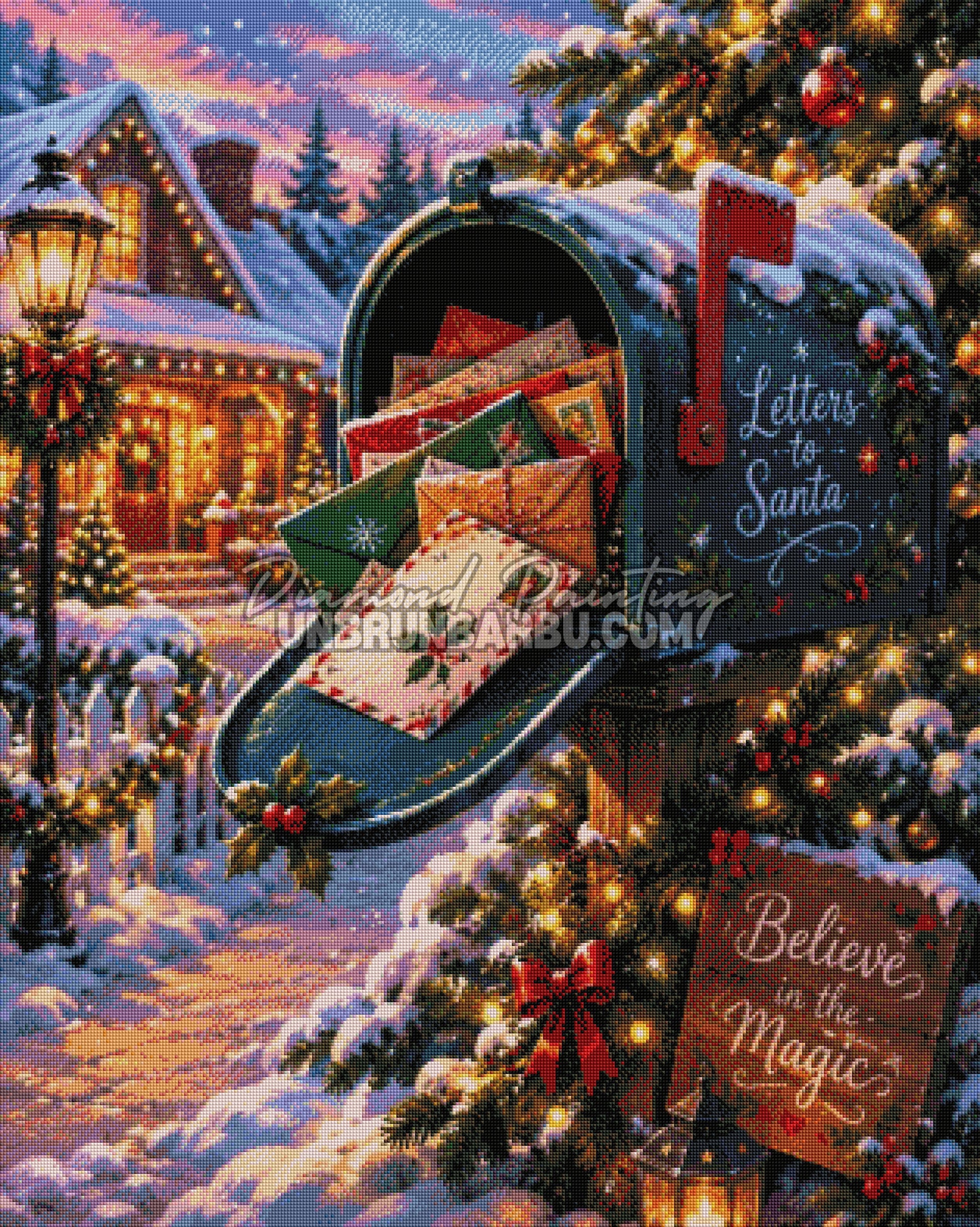 Rendu diamante Diamond Painting Noel dans la Boite aux Lettres 80x100 cm