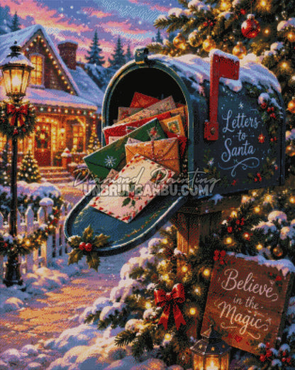 Rendu diamante Diamond Painting Noel dans la Boite aux Lettres 80x100 cm