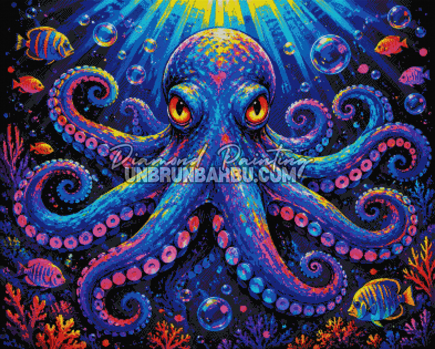 diamond painting octopus psychedelique 100x80 cm rendu diamante pieuvre poissons