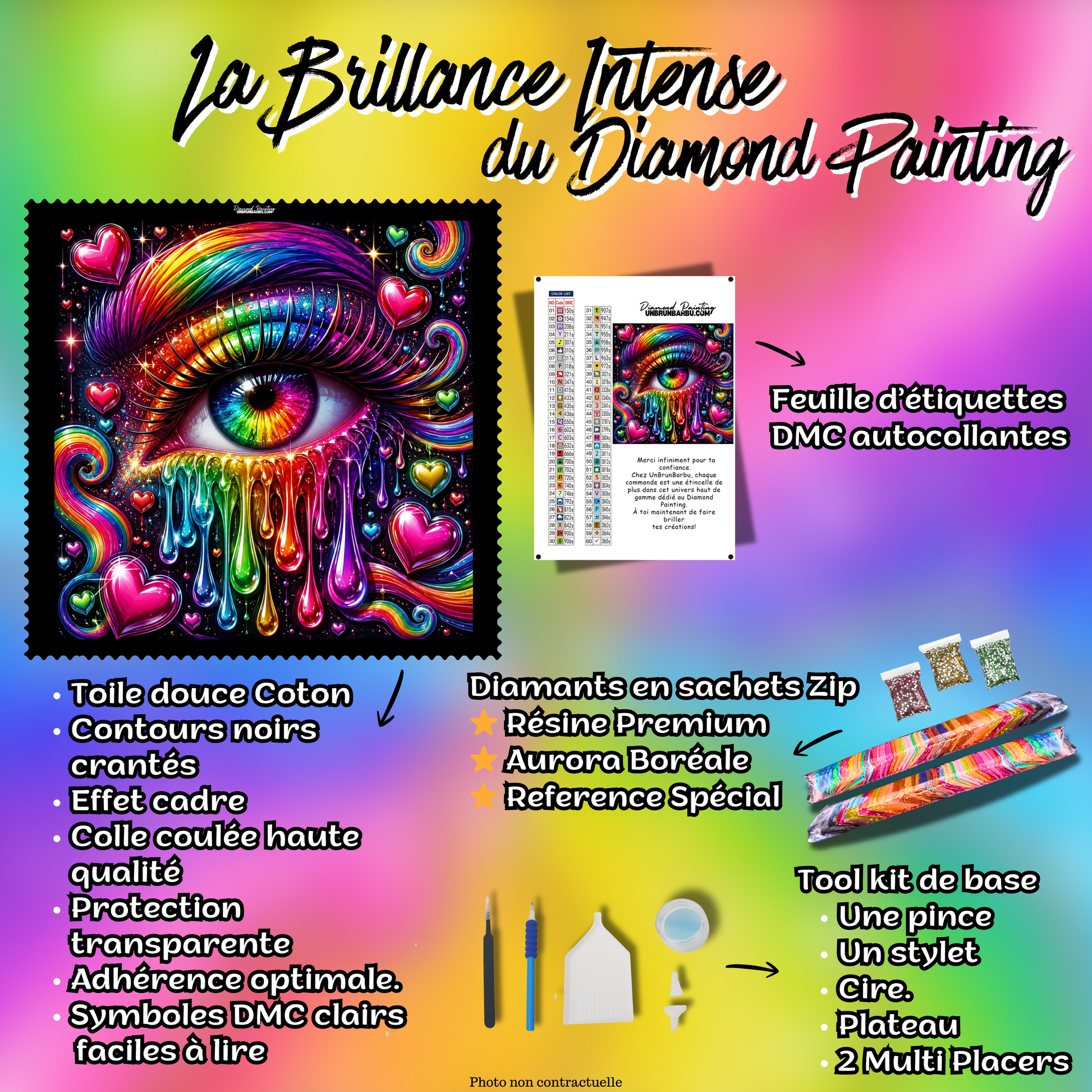 diamond painting oeil des emotions 80x80 kit complet avec accessoires et diamants premium