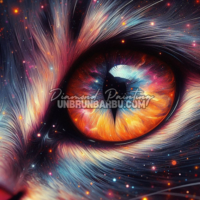 illustration oeil de chat galaxie couleurs lumineuses detail intense