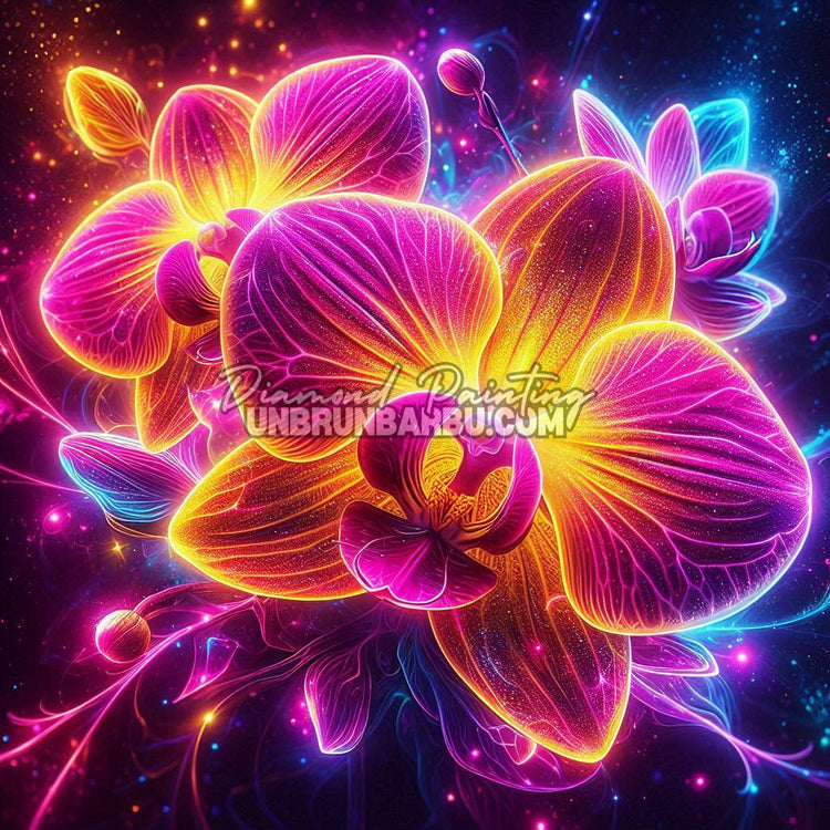 illustration diamond painting orchidee neon galactique
