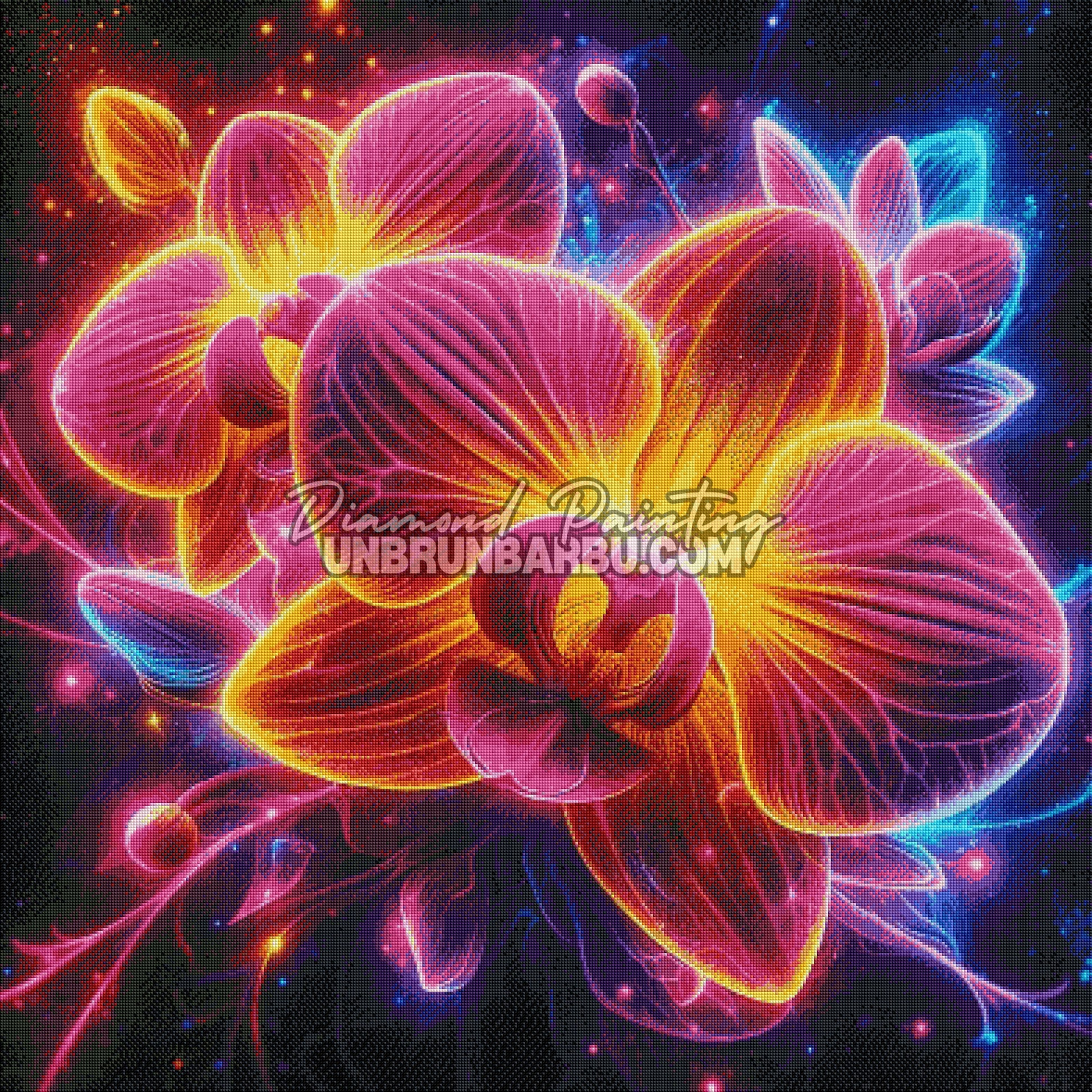 rendu diamond painting orchidee effet lumineux diamants