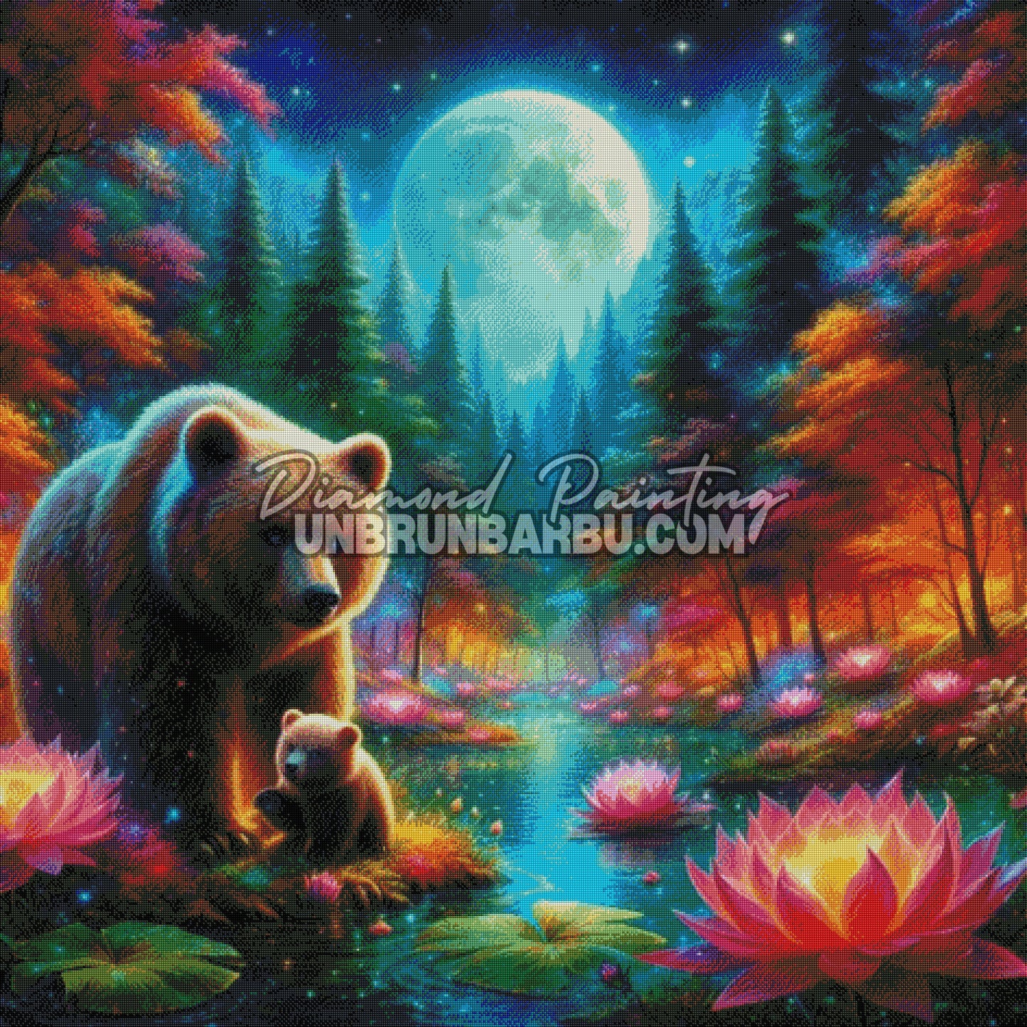 diamond painting ourse ourson rendu diamants effet lumineux nature