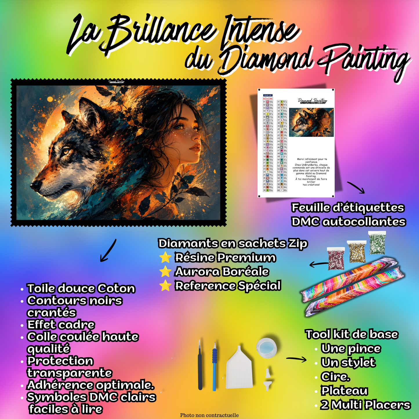 kit diamond painting pacte avec le loup 130x95 cm contenu complet premium