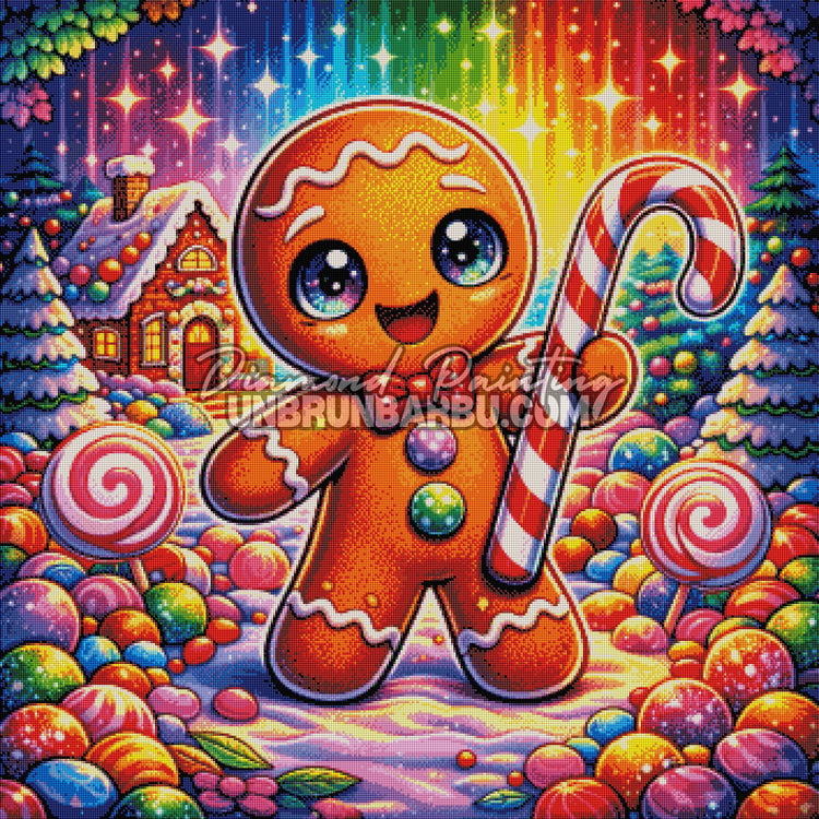 Rendu diamanté du Diamond Painting Pain d’Épice Village Sucré 90x90 cm